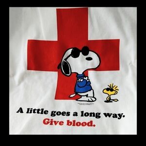 Snoopy + REDCROSS TShirt, Top, Tee, Shirt, Give Blood, A Little Goes A Long Way!